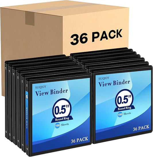 Durable 3 Ring Binders 0.5 Inch 36 Pack Bulk, Clear View Binders Bulk Three Ring Binders PVC Free, Fit for 8.5x11 inches for School or Office Supplie(Black
