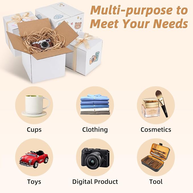 30 Pack 5x5x5, 6x6x6, 7x7x7 Assorted Sizes Shipping Boxes for Small Business, Each Size 10 Pack, White Corrugated Cardboard Small Box for Packaging, Moving, Mailing, and Storing