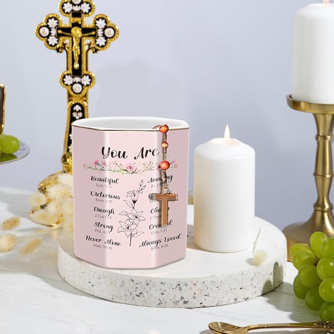 Pen Holder for Desk, Cute Ceramic Pencil Holder, Pen Cup Marker Holder Makeup Brush Holders, Desk Accessories & Workspace Organizers for Office, Home, Religious Style