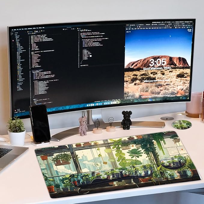 Kawaii Large Mouse Pad, 4 in1 Kawaii Extended Mouse Pad Set Desk Pad Easy Typing for Typing Office Game 35.4 x15.7 in - Cute Cat