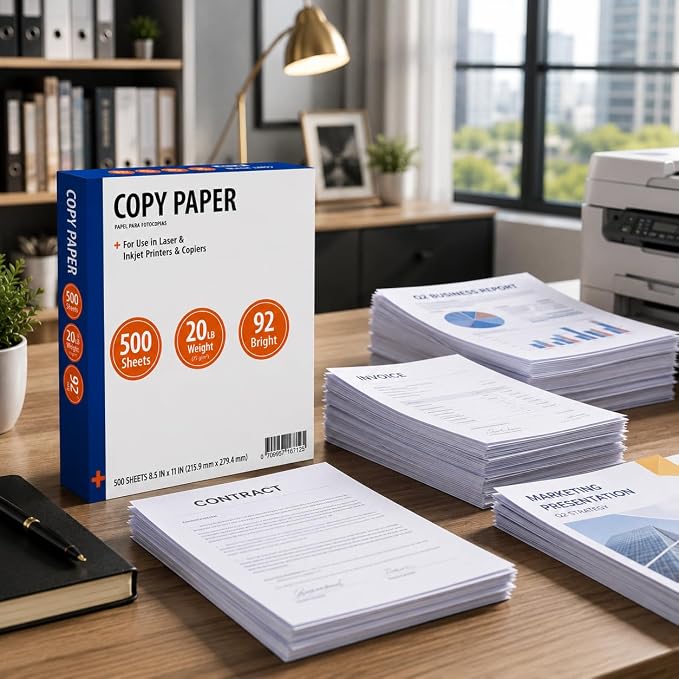Copy Paper, 8.5" x 11", 20 lb., 92 Bright, White, 1 Ream, 500 Sheets | 1 Ream, Letter Size, 20 lb. Bond Weight, 92 Brightness, 500 Sheets per Ream