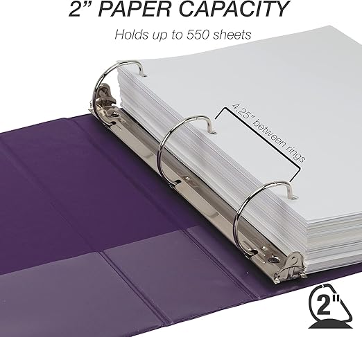 Samsill Durable 2 Inch Binder, D Ring Binder, Customizable Clear View Cover, Purple, 12-Pack, Holds 475 Pages