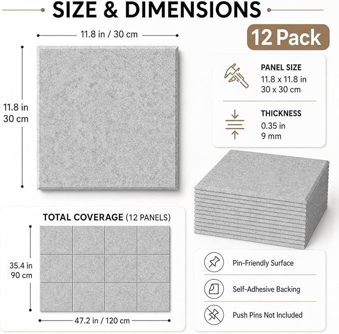 Felt Bulletin Board Tiles, Cork Board Alternative, 48 x 36 in | 0.35 in modular felt wall tiles for notes, photos, schedules, reminders in offices, classrooms, home & office workspace