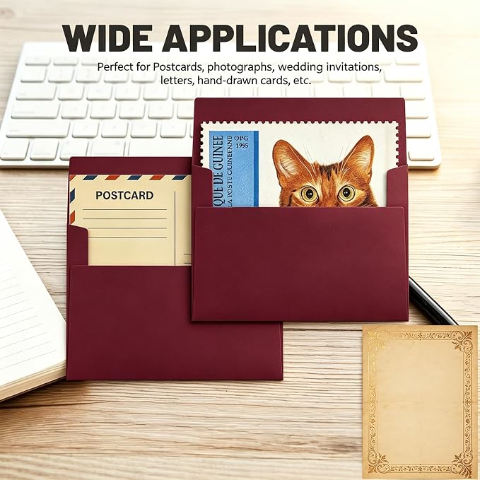 100 Packs Burgundy 4x6 Envelopes for Invitations, A4 Envelopes for Greeting Cards, Printable, Self Seal for Weddings, Graduation, Birthday, Photos, Postcards