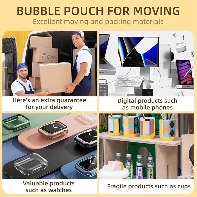 50Pcs Bubble Pouche Wrap, 10”x12” Bubble Bags for Shopping, Double Wall Bubble Cushioning Wrap Bags for Mailing Packing, Moving and Storage Fragile China Dishes Electronic Item