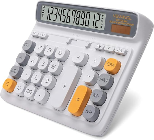 VEWINGL Desktop Calculator with Large LCD Display, 12-Digit Dual Power Solar & Battery Office Calculator with Big Buttons for Business, Accounting & Home Use (Gray, L)