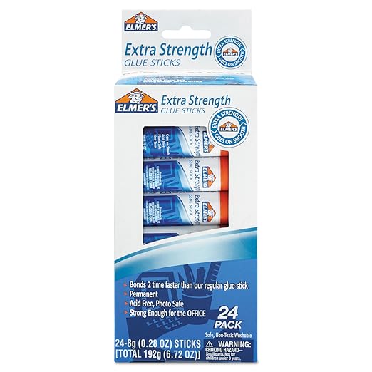 Elmer's Extra Strength Glue Sticks, Washable, 8 Grams, 24 Count - Poster, Vision Board, Back to School Supplies, #1 Teacher Brand