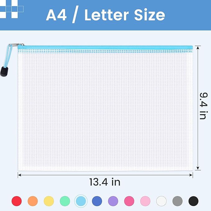 Sooez 36 Pack Mesh Zipper Pouch with Sticky Labels, A4 Mesh Bags, Toy Storage Board Game Puzzles Organization, Sturdy Letter Size File Folders Organizer for Teacher School Classroom Office Supplies