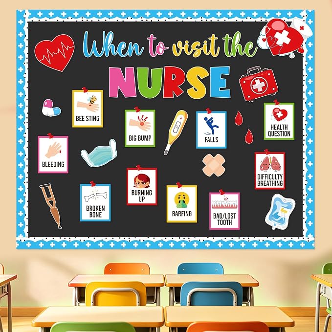 47Pcs School Nurse Bulletin Board Decorations Set, Welcome Back to School Classroom Decorations Kit, Nursing Appreciation Office Decor Medical RN Cutouts Healthcare Workers Chalkboard Door Wall Decor