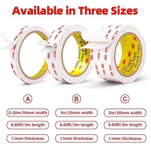 3M Double Sided Tape Heavy Duty 2in X 9.85ft, Removable Mounting Tape | White Sticky Foam Tape for Wall, Picture Hanging Strips, Poster Hanger, Waterproof Adhesive Strips for LED Light