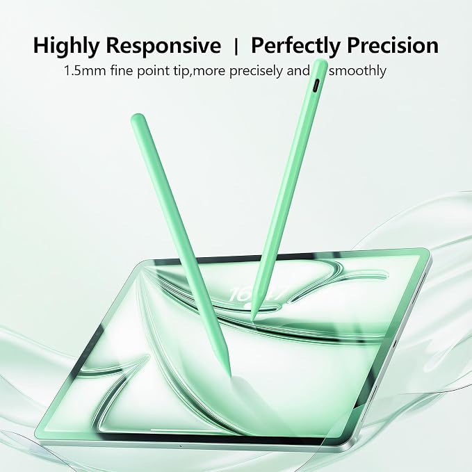 Stylus Pen for iPad 6-11th Gen 2X Fast Charge, Palm Rejection-Green | Tilt Sensitivity, USB-C Charge, Compatible with 2018-2026 Apple Pencil iPad Pro 11/12.9/13, Air 3/4/5/M2/M3/M4, mini 5/6/7