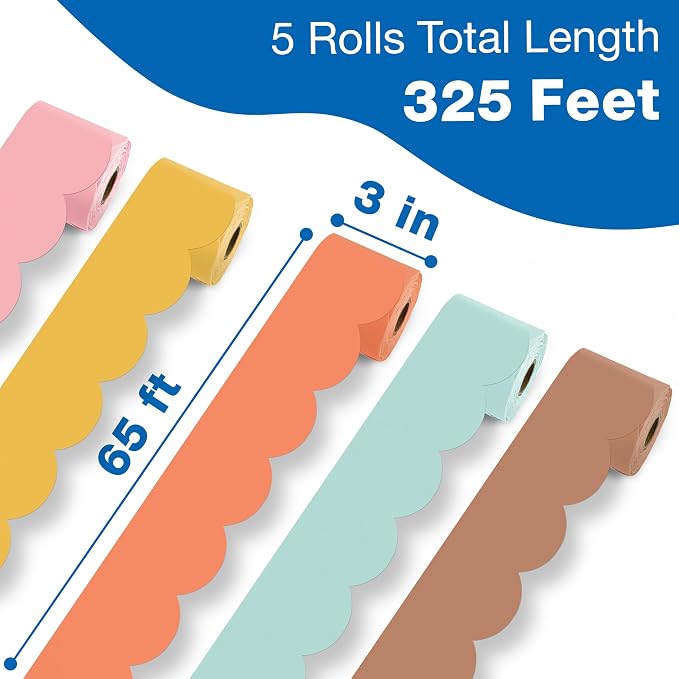 Carson Dellosa Retro Bulletin Board Borders - 325ft Pink, Yellow, Orange, Green, Brown Groovy Classroom Décor, Teacher Supply, School, Office Cork or Whiteboard, Wall, Locker, Party Decoration 5 Pack