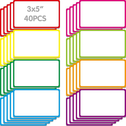 Magnetic Colorful Labels, 40 PCS Dry Erase Reusable Neon Name Tag Stickers Frame in 8 Colors for Whiteboards Locker Fridge School Office Home (Each Measures 3" x 5")