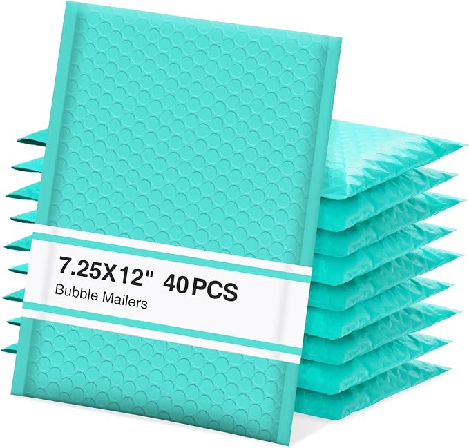 UCGOU Bubble Mailers 7.25x12" 40 Pack Usable Size 7.25x11" Teal Bubble Bags | Waterproof Self Seal Adhesive Medium Padded Envelopes for Small Business Bulk Bubble Wrap Mailers for Mailing Jewelry Makeup