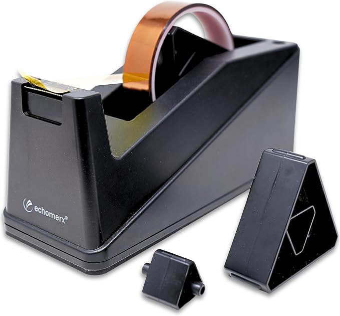 Echomerx Desk Tape Dispenser, One-Handed, Weighted Non-Slip, 1" & 3" Cores | For Masking, Painters, Heat, Sublimation, Kapton, Craft, Gift Wrapping & Scotch Tapes up to 1.1" Wide, Large & Heavy Duty