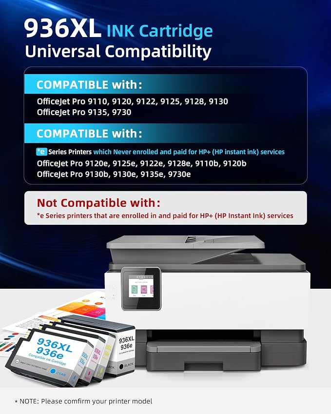 936XL 936e 936 Ink Cartridges Combo Pack Replacement for HP 936e 936 XL HP936XL HP936 for HP OfficeJet Pro 9120 9122 9123 9130 9132 9133 9720 9730 9110b 9117b 9120b 9130b 9120r Printers (with CHIP)