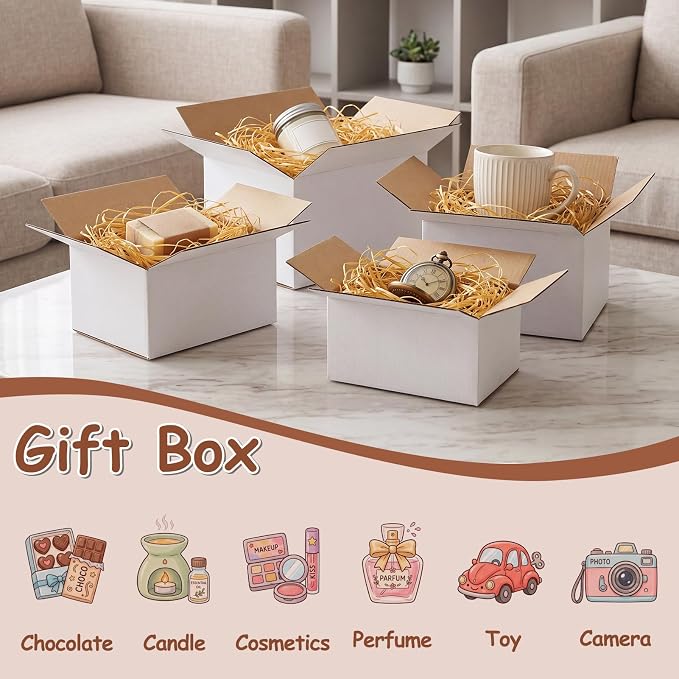 Hoikwo 40 Packs White Shipping Boxes Mixed Sizes | 10 PCS Each of 11x6x6, 10x7x5, 9x6x4, 8x6x4, Cardboard Box for Small Business Packaging and Mailing