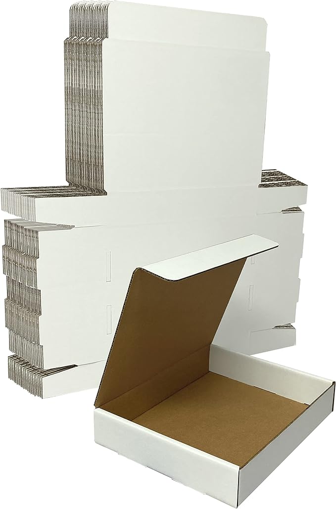Amazon Basics Sturdy Mailer Shipping Boxes, Corrugated Cardboard for Packing and Mailing, Tape-Free Assembly, 12" x 9" x 2.25", White, 50-Pack