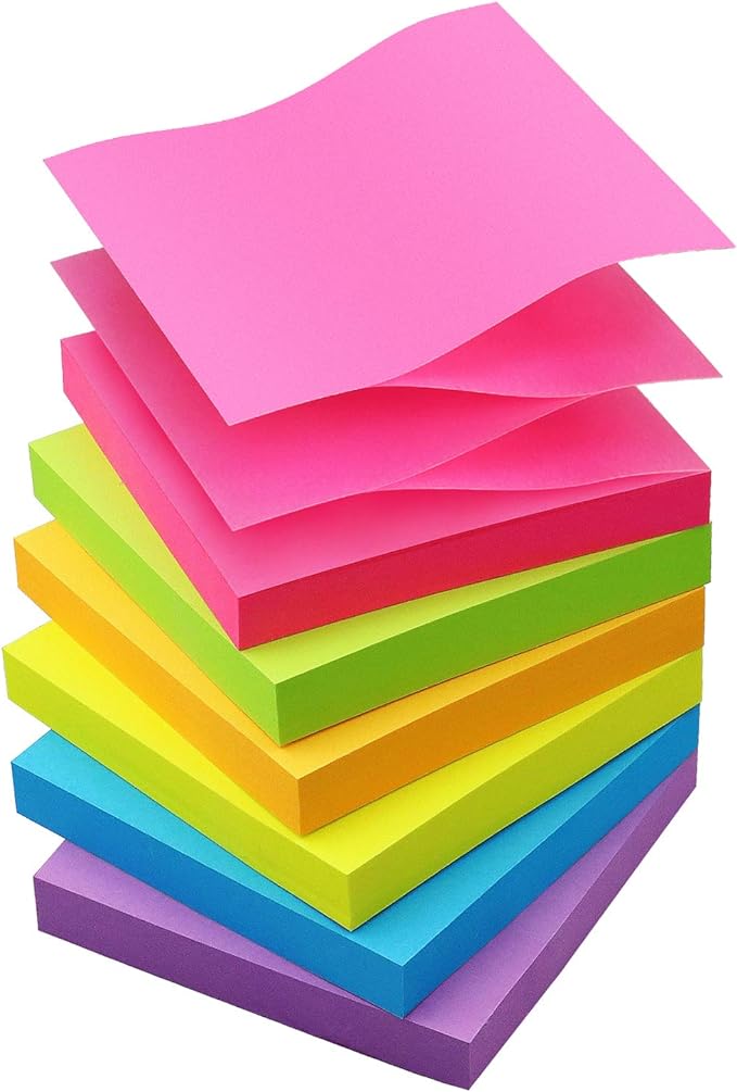 OSBOO Sticky Notes 3x3 Pop Up with 6 Bright Colors, 100 Sheets/Pad | Multicolor Pop Up Self-Stick Notes Pads, 600 Sheets Total, Perfect for Daily Reminders, Study Notes, and Office Memos