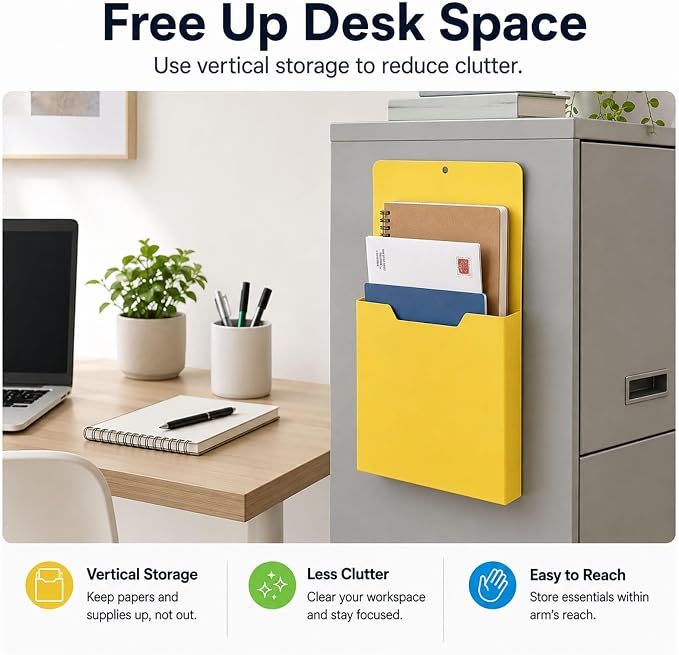 Magnetic File Holder, A4 Wall Organizer for Classroom Whiteboards (Blue) | Large File Pocket for Teachers, Office and Home; Attaches to Fridges, Lockers, Cabinets and Other Metal Surfaces