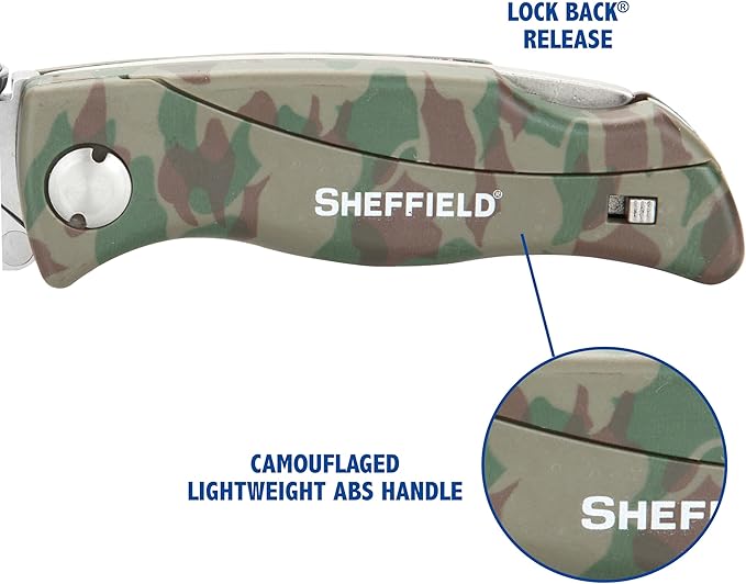 Sheffield Folding Utility Knife, Accepts Standard Utility Knife Blades, Box Cutter, Razor Blades Included, For Home, Office, Trades, and Warehouse