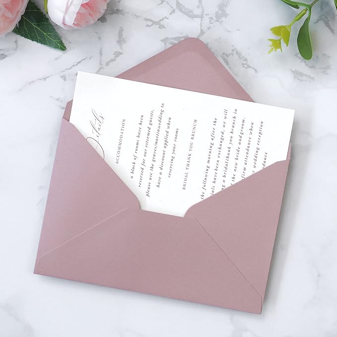 PONATIA 50 Pack 4x6 Envelopes, 4.33 x 6.3'' Shiny Dusty Rose Envelopes Perfect for Gift Cards, Wedding Details Cards, Thank You Cards and any 4 x 6" Inner Sheets