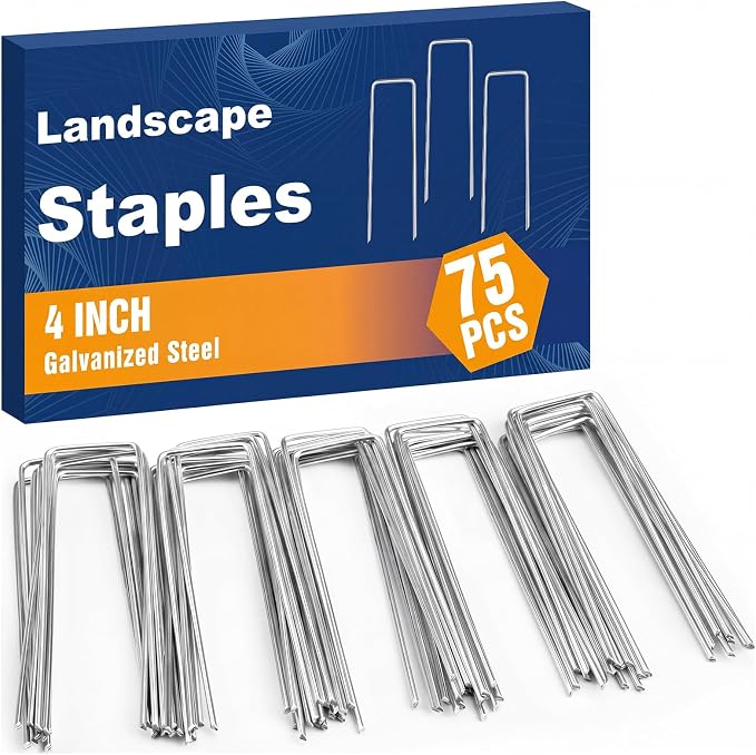 Whonline 75 Pack Landscape Staples 4 Inch, 12 Gauge Garden Stakes | Galvanized Ground Staples U Pins Yard Stakes for Weed Barrier Landscape Fabric, Sod, Lawn, Turf, Irrigation Pipe Hose