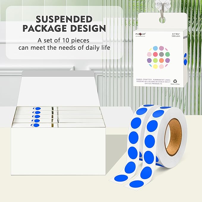 PARLAIM 1/2 Inch Diameter Dot Stickers, 10 Rolls 10000pcs Blue Self-Adhesive Color-Code Dot Stickers Permanent Adhesive Round Circle Labels for Office