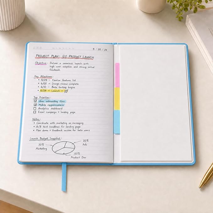 Hardcover-Journal-Notebooks, A5 Lined Journals Notebook for Writing 200 Pages, 8.2 x 5.5 inch, Classic Ruled Notebooks for Work/Travel/College (Light Blue - 6 Pack)