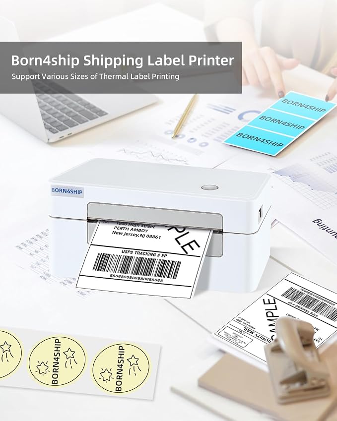 4x6 Thermal Shipping Label Bluetooth Printer for Business, Gray | Supports Amazon shipping. Compatible with iPhone, Android, iPad, Windows and macOS for shipping packages