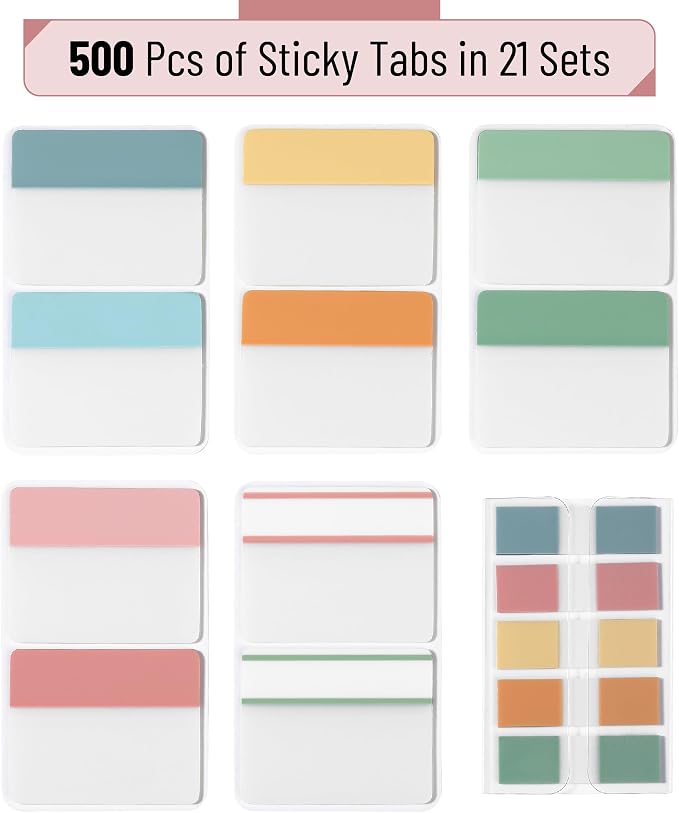 Mr. Pen- Sticky Index Tabs, 500 Pcs, 21 Sets, Boho | Writable Colored Pages Markers Labels for Reading Notes, Books, Binders, Notebook, Folders and Classify Files