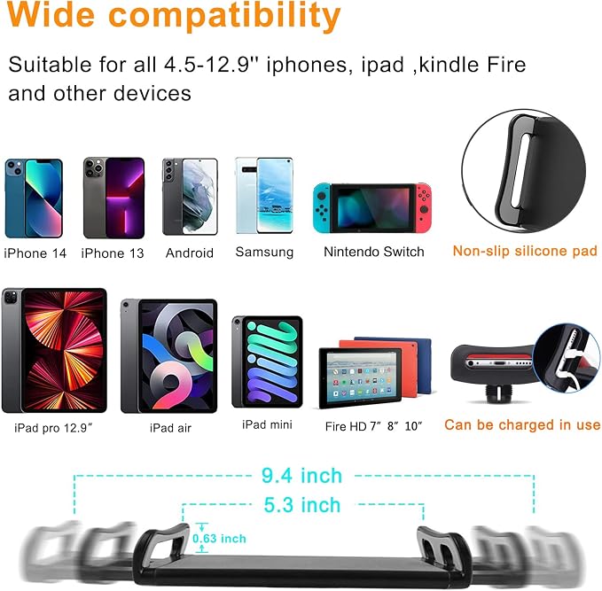 Tablet Stand Phone Holder for Bed,iPad Holder for Desk, Headboard,Bedside,Table, Compatible with iPhone iPad Kindle or Other 4.5-13" Screen Device