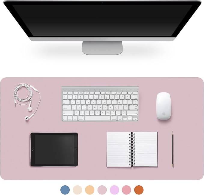 Leather Desk Pad Protector,Non-Slip Desk PadGrayish Lavender, 47.2" x 17" | on-Slip PU Leather Large Mouse Pad,Easy Clean Desk Protecor Mat,Writing Pad for Office Work/Home/Decor