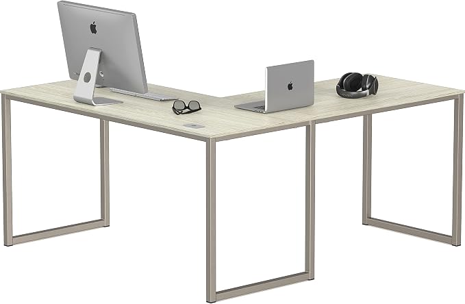 SHW Mission 55 x 60 L-Shape Home Office Computer Desk, Maple | Reversible Desktop Design