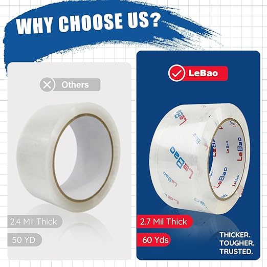 Heavy Duty Packing Tape with Metal Dispenser, Strong HD Clear Packaging Tape, 6 Rolls 1.88 in. x 60 yd. x 2.7MiL, Secure Sealing for Cardboard Package Moving Boxes & Shipping Supplies