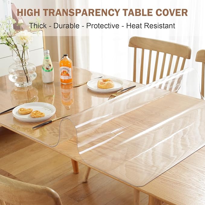 LovePads Clear Table Cover Protector 24 x 96 Inch, 2mm Thick Plastic Mat | Non-slip Waterproof PVC Table Protector, Cut to Size, Spill-Stain-Scratch Proof, Fits Kitchen, Dining Table, Dresser, Desk