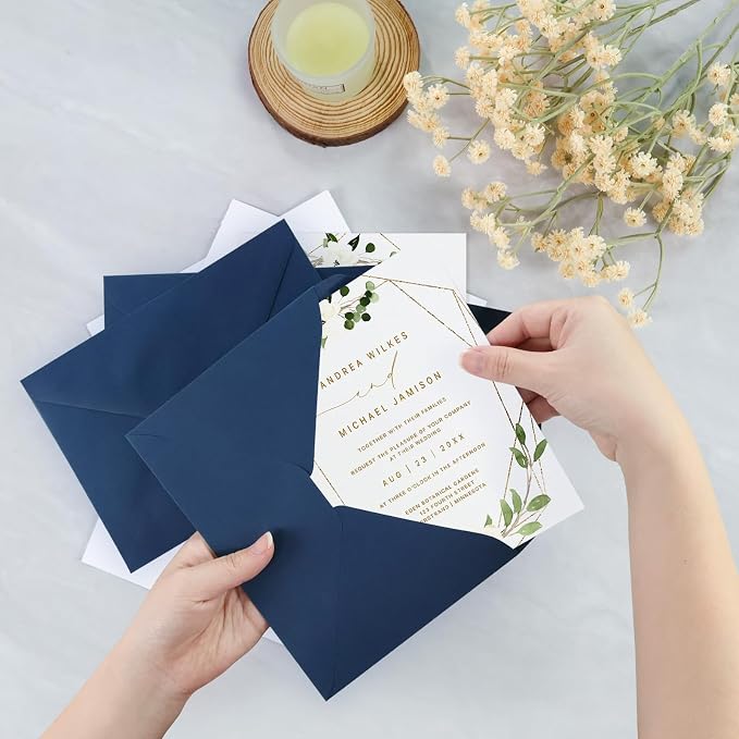 200 Pack A7 Envelopes, Navy Blue Greeting Card Envelopes Self Seal, 5.24 x 7.24 in Envelopes for Birthday Graduation Baby Shower Wedding Invitation Cards
