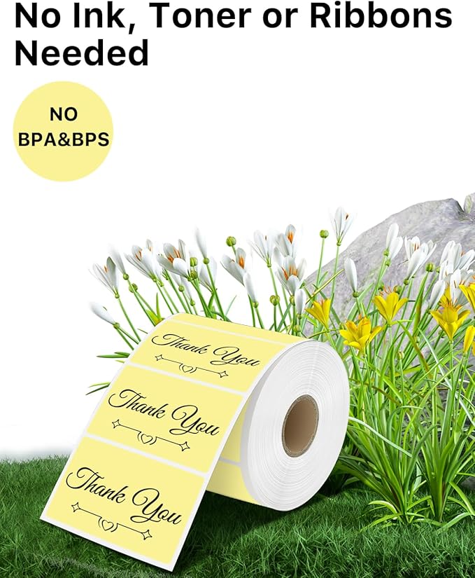 iEager 3" x 2" Thermal Labels, Rectangle Thermal Printer Stickers, Self-Adhesive Durable Sticker with Perforation Line, 500 Labels/Roll, Yellow