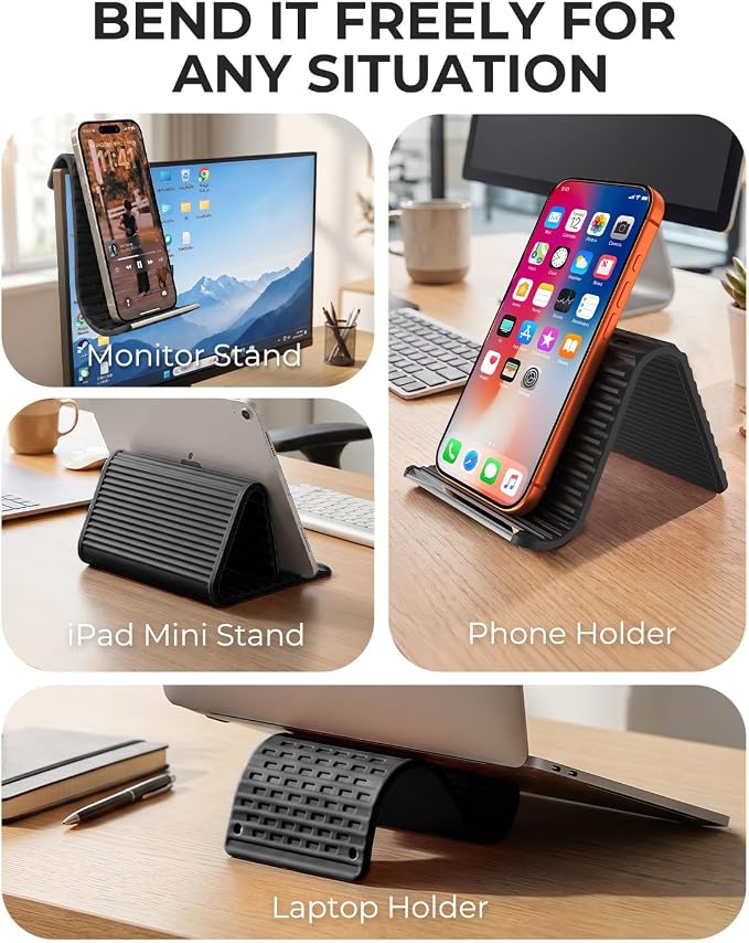 2026 Airplane Phone Holder, Flexible Silicone Portable Phone Stand | Foldable for Desk Bed Office, Travel Essentials Hands Free Mount for iPhone Tablet Laptop,Anti-Slip & Scratch-Resistant