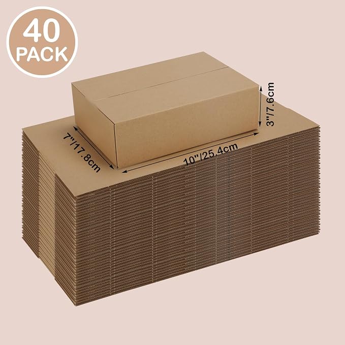 EdenseeLake 40 Pack 10x7x3 inches Shipping Boxes Small Cardboard Boxes for Packing, Moving, Mailing, Brown