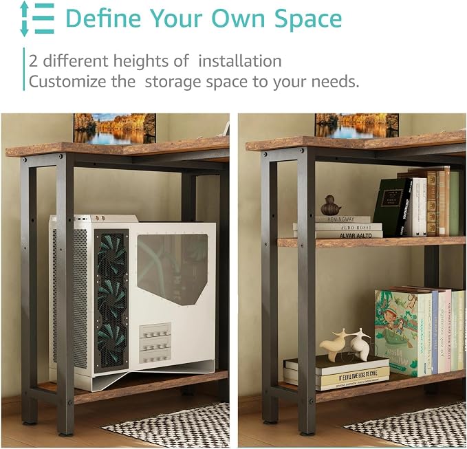 Lufeiya L Shaped Desk with Drawers & Storage Shelves, 47 Inch Small Reversible Corner Desk with Power Outlet for Home Office Bedroom, L-Shaped Gaming PC Computer Desks with Fabric Drawer, Rustic Brown