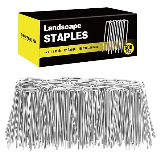 HongWay 500 Pack Landscape Staples 4 Inch, Galvanized Garden Stakes | 12 Gauge Ground Staples Sod Pins Yard Stakes for Landscape Weed Barrier Fabric, Gardening, Lawn, Turf, Irrigation Tube