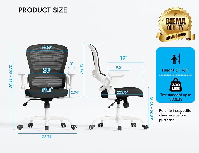 TRALT Office Chair - Ergonomic Office Chair with Back Support for Adults | Home Office Desk Chair with Lumbar Support - Ergonomic Mesh Chairs 330 lb Wide Seat for Work,Office, Gaming(White Black)