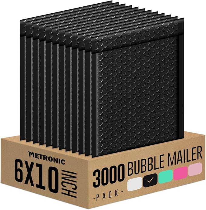 Metronic Bubble Mailers 6x10 Inch 3000 Pack Black Waterproof Bubble Mailer Usable Size 6x9'' Padded Envelopes Self Seal, Cushioning Poly for Packaging, Shipping, Mailing, Small Business Supplies