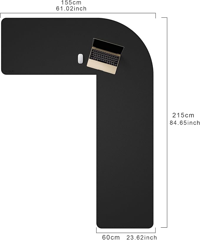 Mydours 61" x 85" x 24" L Shaped Desk Pad Extra Large Dual-Sided (Black) | PU Leather Corner Desks Mat With Stitched Edges XL Keyboard Matt Waterproof Protector for Home Office Computer Gaming