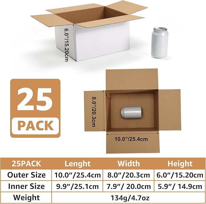 EXYGLO 25 Pack 10x8x6 Shipping Boxes for Small Business, White Corrugated Cardboard Small Box for Packaging, Moving, Mailing, and Storing