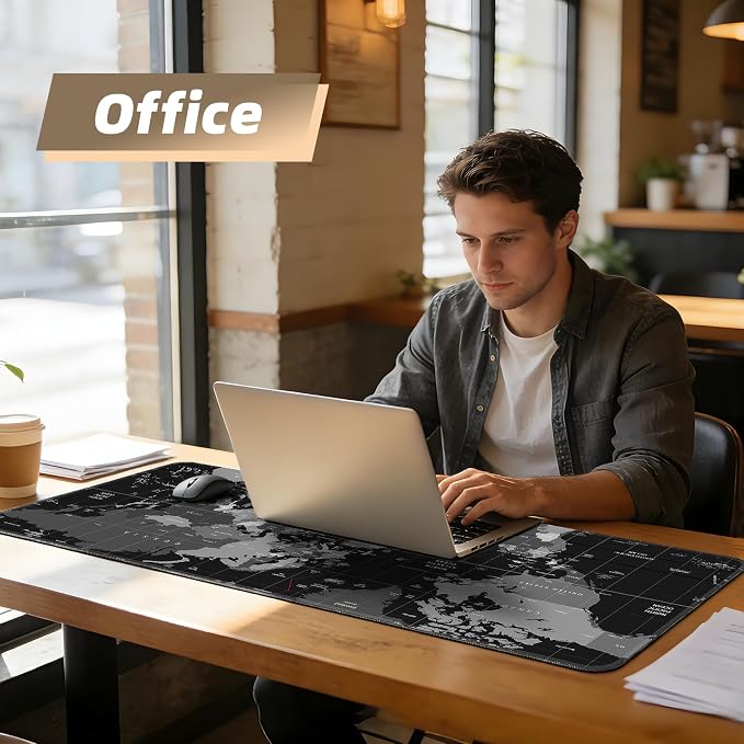 Galdas Mouse Pad for Gaming,XXL XL Large Mouse Mat Long Extended Mousepad Desk Mat Non-Slip Rubber Mice Pads Stitched Edges Thin (31.5 x 11.8 x 0.12 Inches),World Map Background