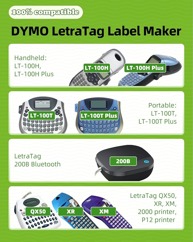 Label KINGDOM Compatible with Dymo Label Maker Refills 91331 S0721660 White Plastic Label Tape 12mm x 4m (1/2" x 13') for Printer 200B LT100H LT100T LT110T, Black on White 7 Pack