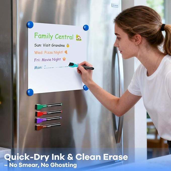 Magnetic Dry Erase Markers with Eraser Caps, 1-2mm Bullet Tip, Low Odor Quick Dry Ink, 12 Colors, Whiteboard Marker Set for Fridge Calendar Office, 12 Count