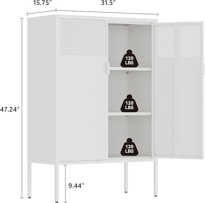 Metal Storage Cabinet,2 Door TV Stand, Metal Mesh Accent Cabinet | Magnetic Door Closure,Low Storage Cabinets with Doors and Shelf for Home,Office,Living Room